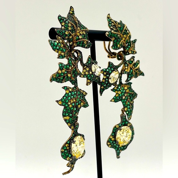 Statement Earrings - Vine Cluster Dangle Drop Earrings w/ Semi-Precious Stones - Picture 6 of 11